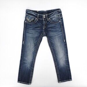 Vigoss Jeans Womens 26 Blue New York Capri Straight Leg Crop Studded Low rise